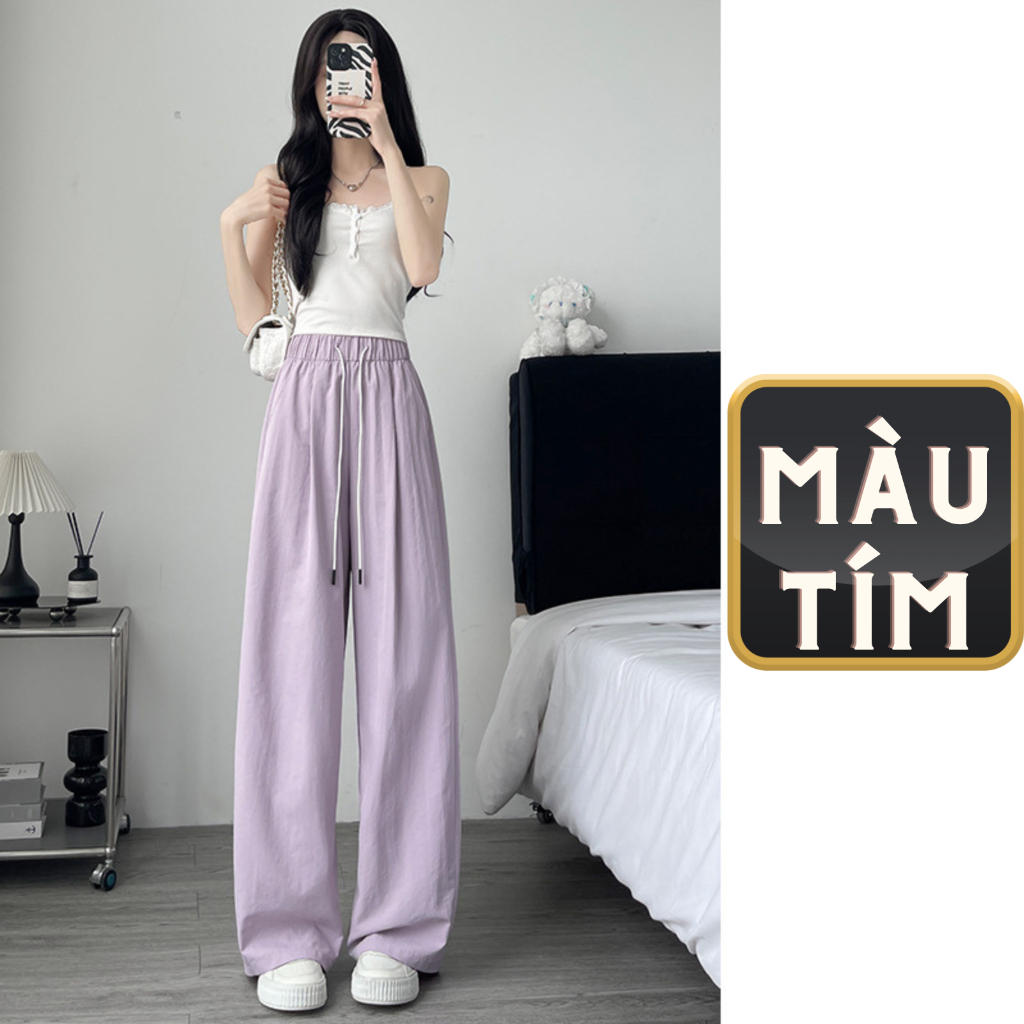 Quần ống rộng nữ quần gió cạp chun vải đũi cao cấp lên dáng siêu xinh (Datthustore - MS56)