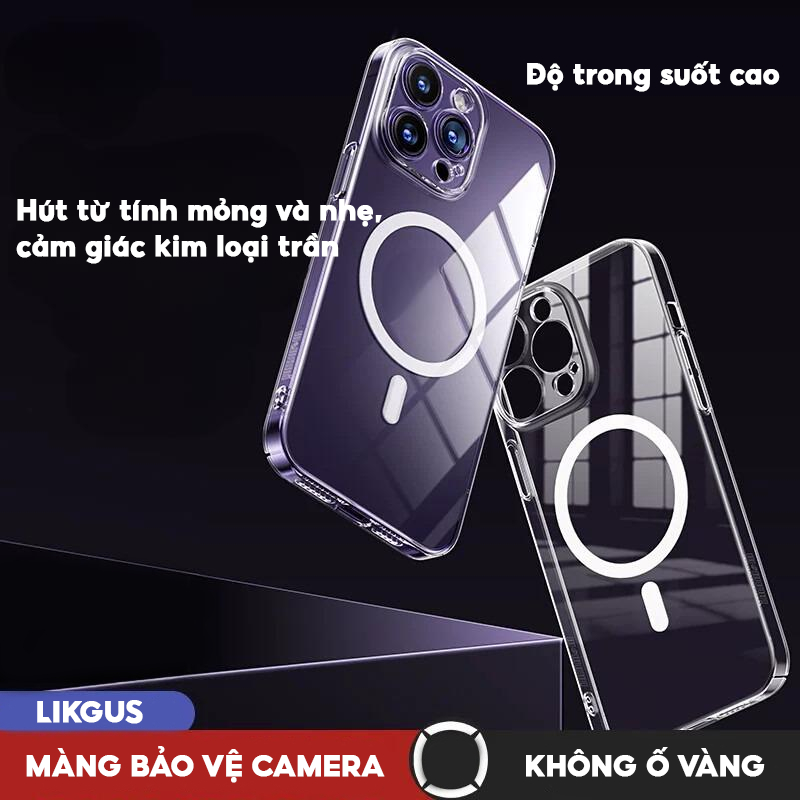 Ảnh Ốp Lưng Likgus Trong Suốt Sạc Từ Tính Màng Bảo Vệ Camera Full PC Cứng Không Ố Vàng Cho IP 16-15-14-13-12-Pro-Plus-Promax 2