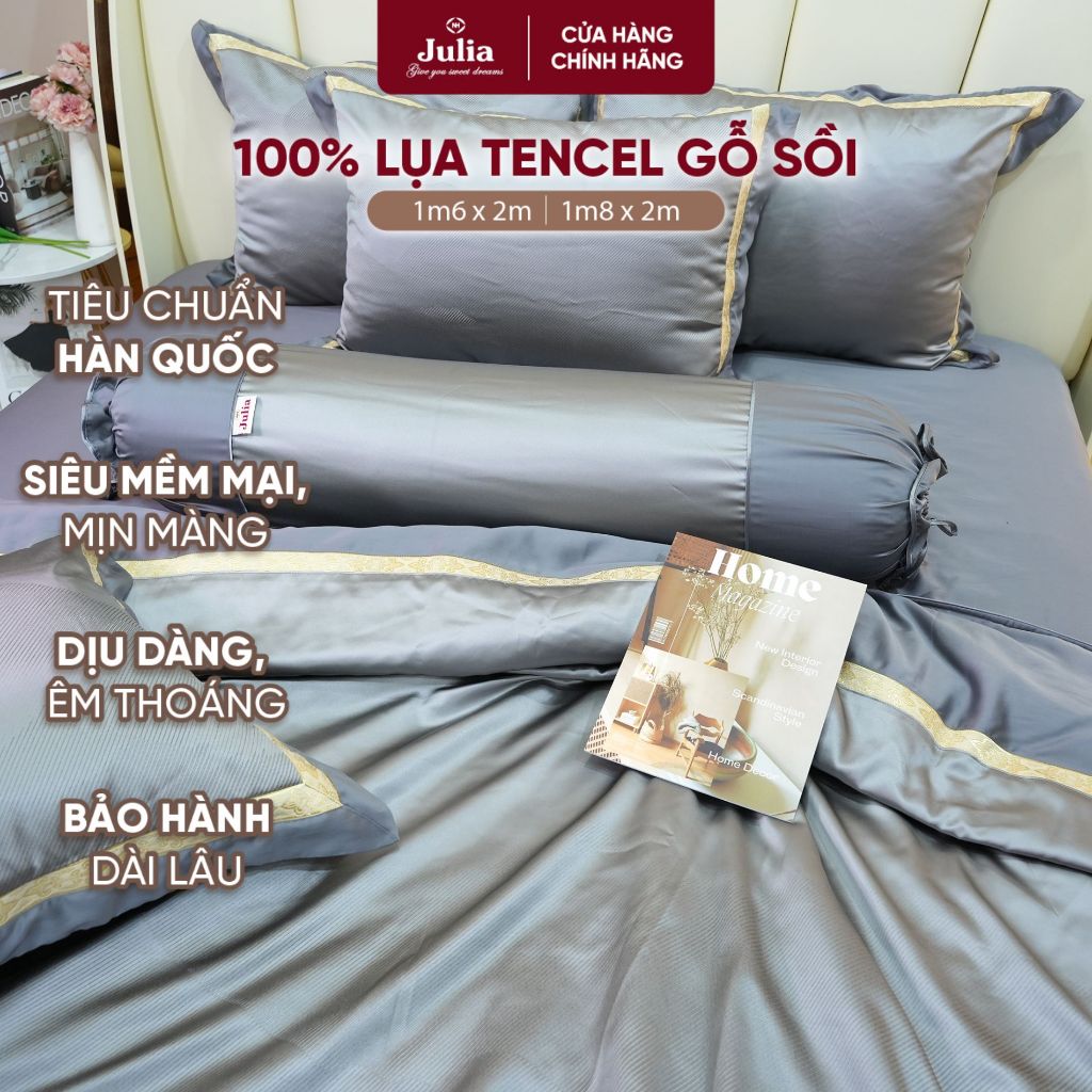 Bộ chăn ga gối ra giường lụa tencel siêu mềm mịn Hàn Quốc Julia 874
