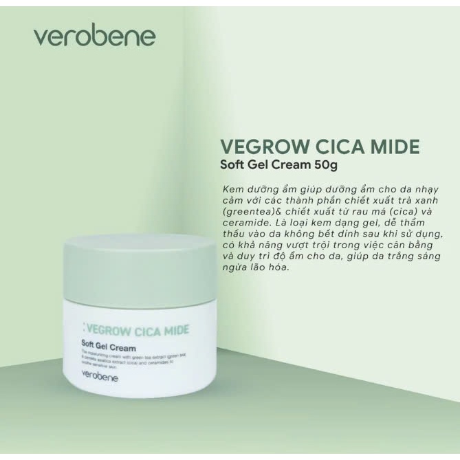 KEM DƯỠNG ẨM THUẦN CHAY VEROBENE SOFT GEL CREAM 50ml DƯỠNG TRẮNG CẢI THIỆN NẾP NHĂN