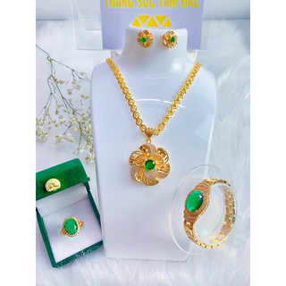 Set Dây Chuyền Nữ Kèm Bông Tai Trọn Bộ Dây Dẹt Hoa Thị To Kèm Mặt Hoa Mai Đính Đá Sang Trọng - Trangsucnhatam