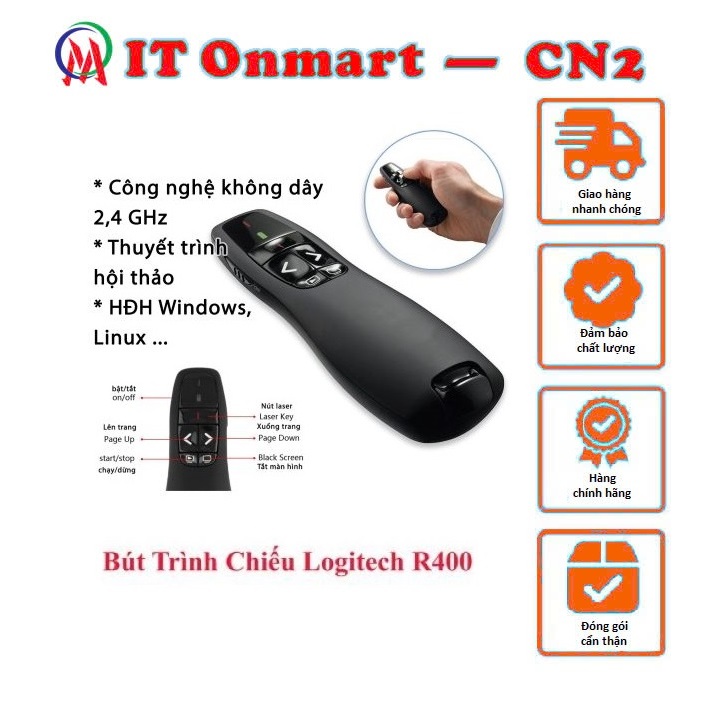 Bút laze thuyết trình, chiếu slide Logitech R400 đa năng