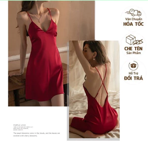 HỎA TỐC - KELLYWANG - SX824 – Váy ngủ lụa 2 dây dáng ngắn thiết kế dây chéo hở lưng sexy quyến rũ