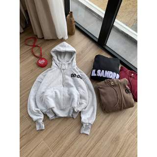 Áo Khoác Nỉ Dệt Form Rộng Nút Bấm Cổ/Thêu Chữ Túi Trong 40-65kg Freesize Nam Nữ Women Top