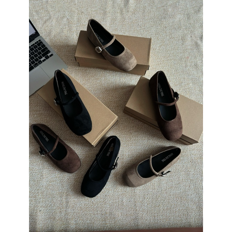 [Sẵn] Giày Búp Bê Mũi Tròn Chất Liệu Nhung Mềm Phong Cách Hàn Quốc Vibe Thu Đông Dành Cho Nữ-Shoes
