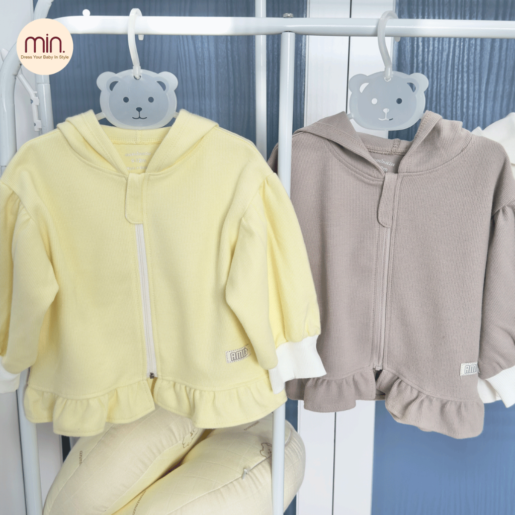 Áo Khoác Cho Bé Gái Anminaza Thiết Kế Tay Bồng,Vải Cotton Tự Nhiên An Toàn Và Ấm Áp - Hàng Chính Hàng AMI0229