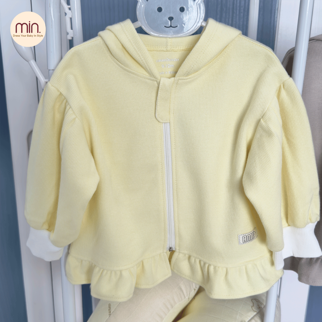 Áo Khoác Cho Bé Gái Anminaza Thiết Kế Tay Bồng,Vải Cotton Tự Nhiên An Toàn Và Ấm Áp - Hàng Chính Hàng AMI0229
