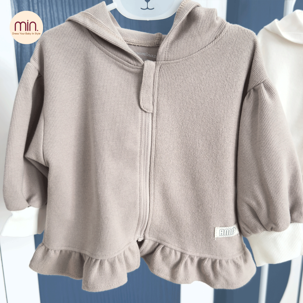 Áo Khoác Cho Bé Gái Anminaza Thiết Kế Tay Bồng,Vải Cotton Tự Nhiên An Toàn Và Ấm Áp - Hàng Chính Hàng AMI0229