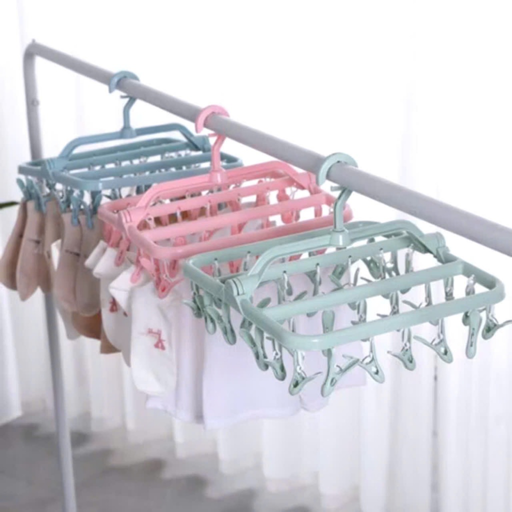 MÓC PHƠI ĐỒ 32 KẸP, móc treo tất vớ quần áo trẻ em 32 kẹp, móc chùm phơi đồ em bé trẻ sơ sinh gấp gọn - MA:MOCPHOIDO
