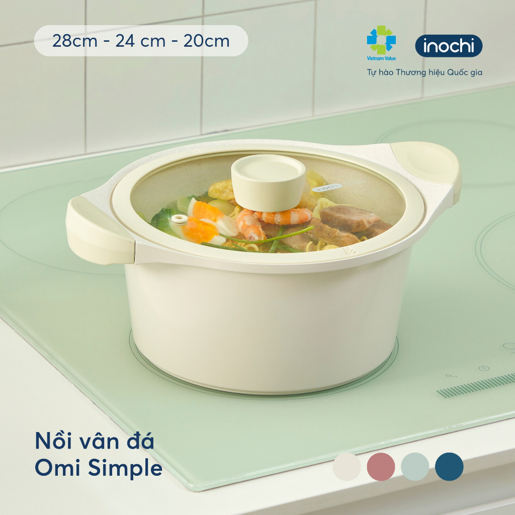 Nồi vân đá Omi Simple Inochi size 20cm/24cm/28cm - Chống dính cao cấp, kháng khuẩn, an toàn sức khỏe