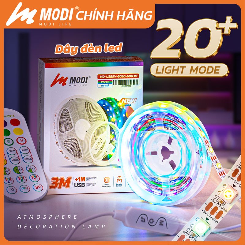 Ảnh Dây Đèn Led Đuổi RGB WW MODI SOLAR 3M Cổng USB Nhiều Màu, Điều Khiển Nháy Theo Nhạc Decor Phòng 2