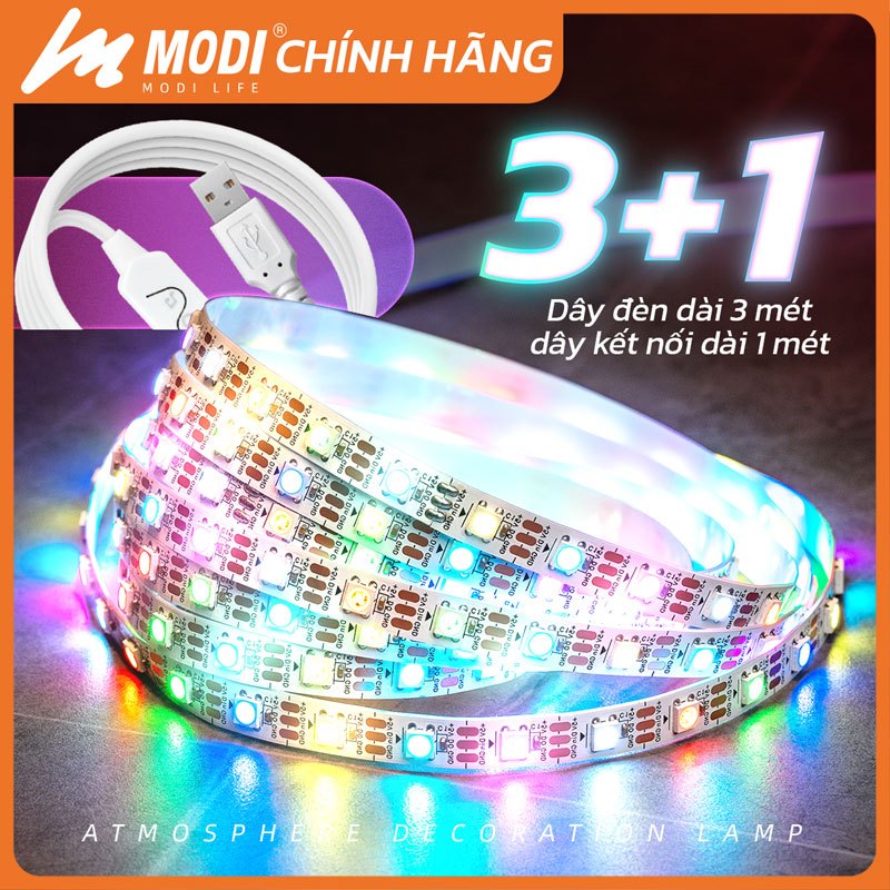 Ảnh Dây Đèn Led Đuổi RGB WW MODI SOLAR 3M Cổng USB Nhiều Màu, Điều Khiển Nháy Theo Nhạc Decor Phòng 4