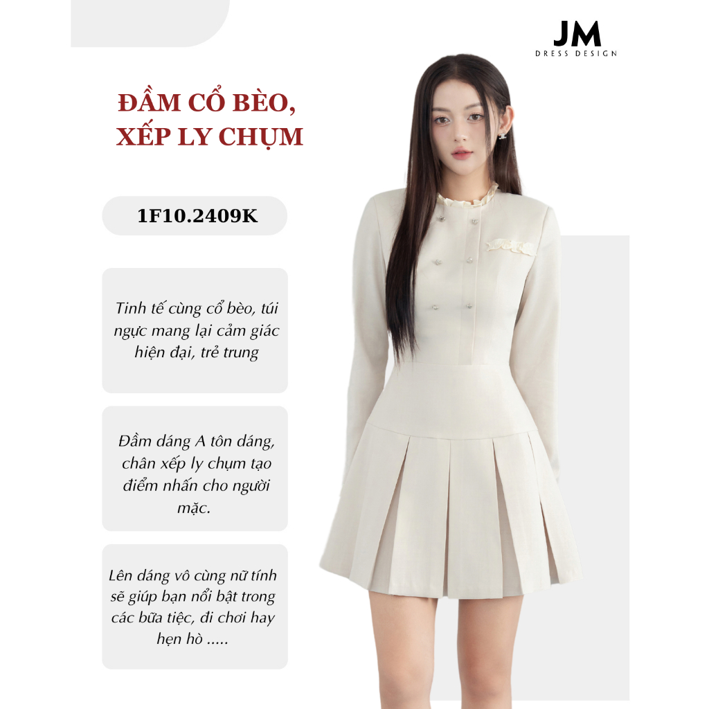 Ảnh Đầm cổ bèo 2 hàng cúc chân xếp ly chụm 1F10.2409K thiết kế bỏi JM Dress Design 3