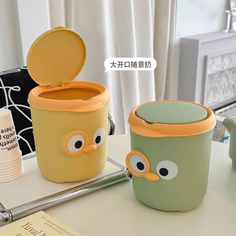 Thùng đựng rác mini để bàn chú vịt dễ thương có nắp tiện lợi, sọt rác ...