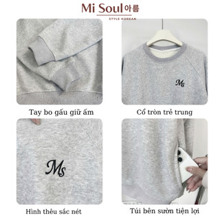 Áo Sweater Nỉ Lót Nhung Cao Cấp Thêu Logo MS Form Basic BigSize MiSoul, Áo Hoodie Dày Dặn 347