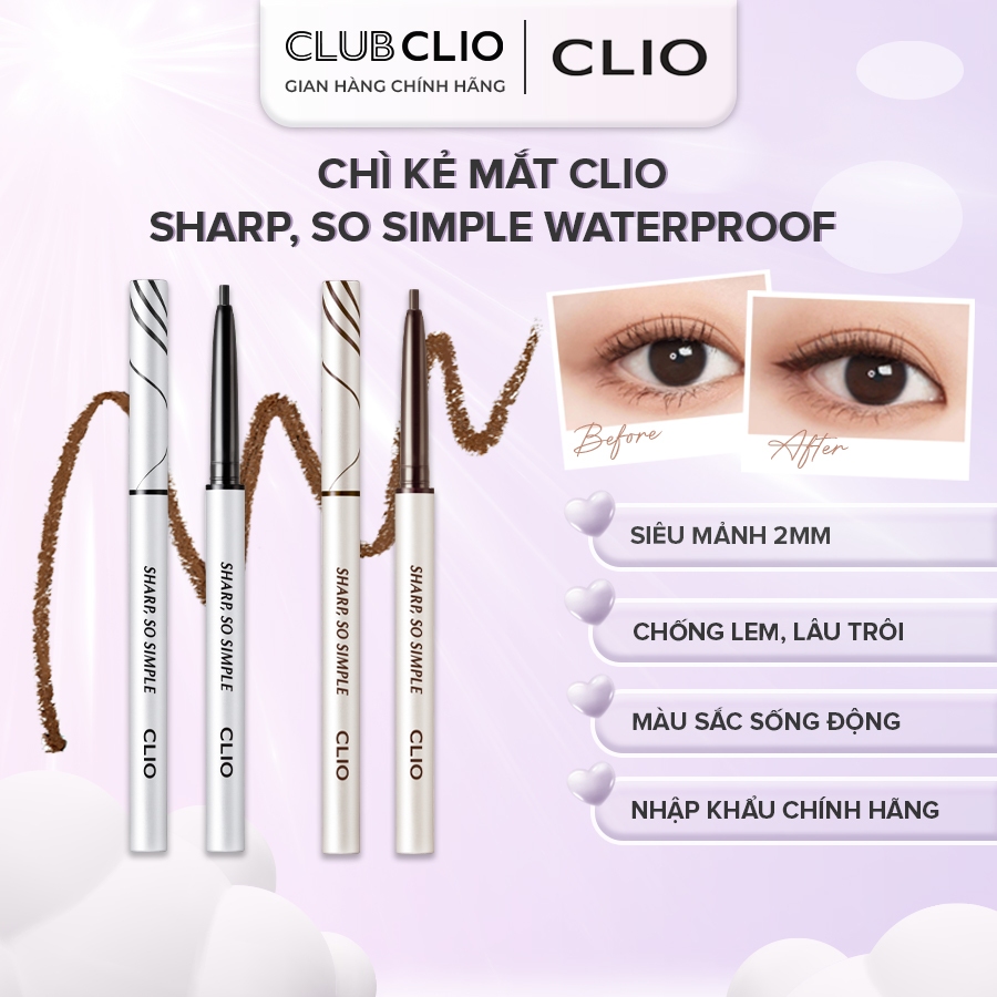 Chì Kẻ Mắt CLIO Sharp So Simple Waterproof Pencil Liner 0.14g Nét Mảnh Dễ Kẻ, Bám Lâu Trên Da Chính Hãng