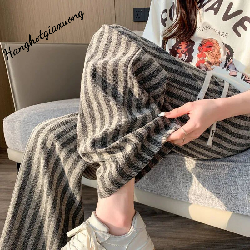 Quần dài nữ ống rộng kẻ sọc caro phong cách Hàn Quốc, quần ống rộng chất liệu mềm mại thoải mái Jumito D1911