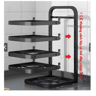 Kệ Giá Để Xoong Nồi Chảo 2-3-4-5 Tầng Có cài vung, Dùng Để Trên Kệ Bếp, Gầm Bếp, Góc Bếp