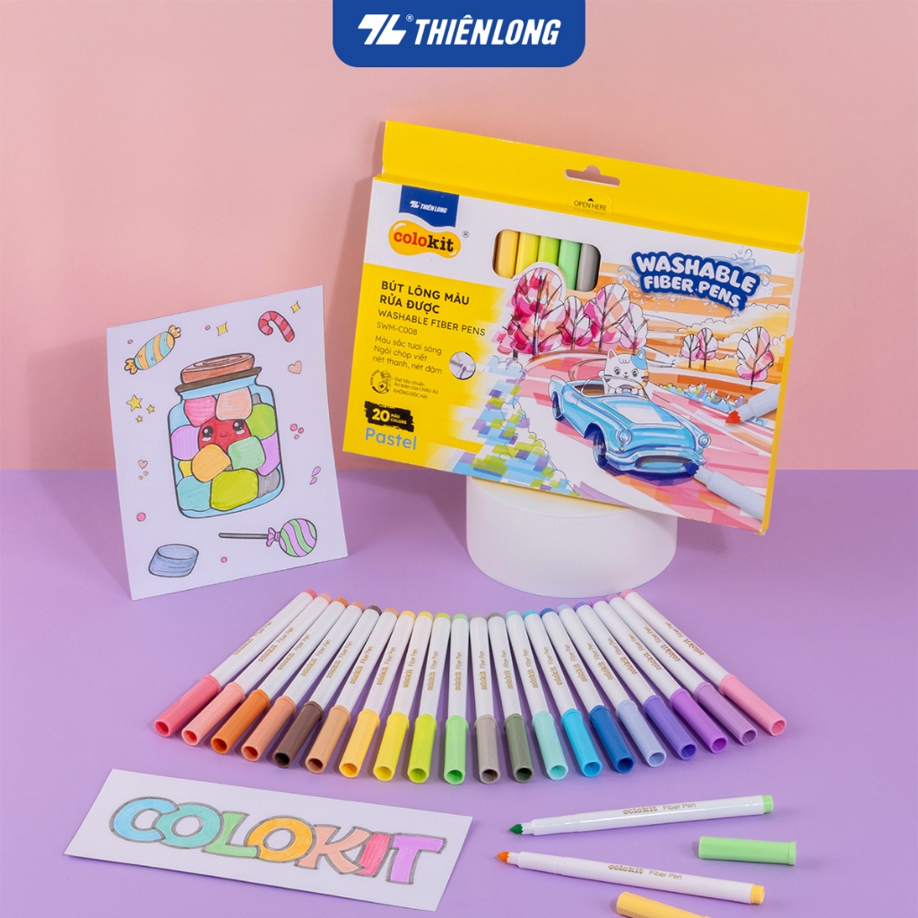 Ảnh Bút lông màu Fiber Pen 20 màu Pastel Thiên Long Colokit SWM-C008 - Bút lông màu, bút dạ, bút highlight rửa được an toàn 1
