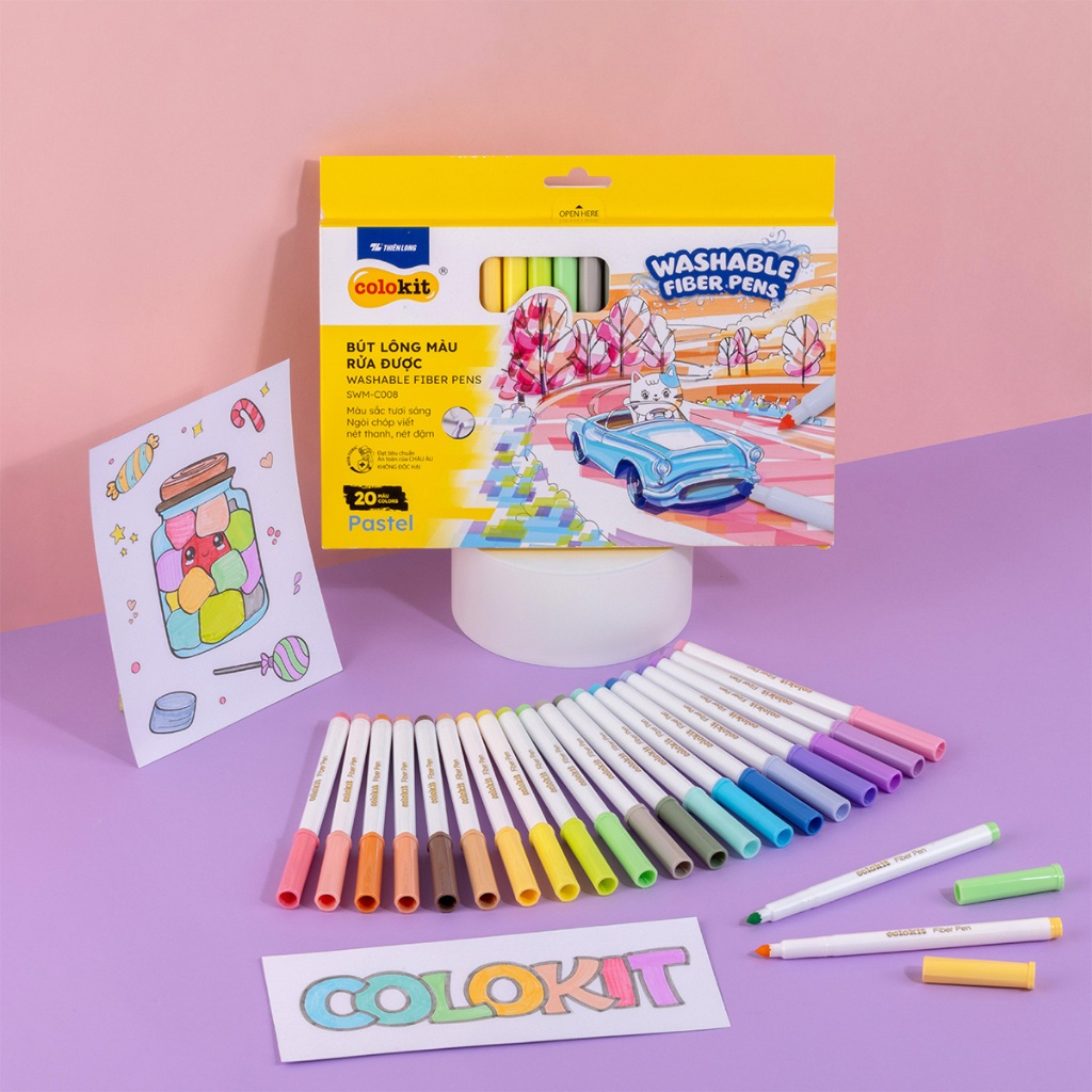 Ảnh Bút lông màu Fiber Pen 20 màu Pastel Thiên Long Colokit SWM-C008 - Bút lông màu, bút dạ, bút highlight rửa được an toàn 2