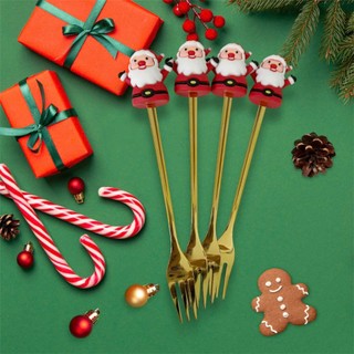 Set 4 Muỗng Nĩa Inox Mạ Titan Vàng Hình NOEL-Sản Phẩm Dành Cho Buổi Tiệc Giáng Sinh (không hộp)