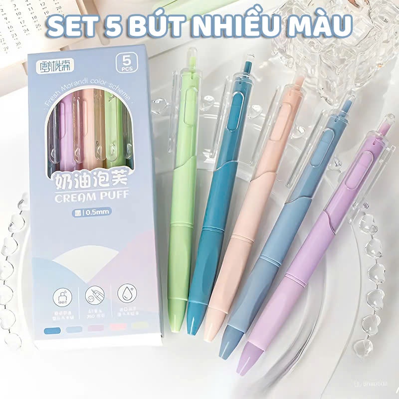 Bộ Bút Gel Màu Đen Ngòi 0.5mm Màu Sắc Tươi Sáng Viết Mượt Mà Khô Nhanh Không Lem Mực