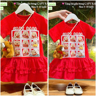 💯💯XẢ KO TÚI💯💯 Váy đỏ/ hồng kẻ  Capybara  mặc Noel/Tết Capy Bara siêu xinh siêu hot bé gái 13-45kg