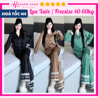 Đồ ngủ nữ 40-60kg, pijama dài tay viền đáp nhiều mẫu lụa xước mềm mát 60DD08, đồ bộ nữ đồ mặc nhà trơn sang chảnh
