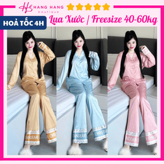 Đồ ngủ nữ 40-60kg, pijama dài tay viền đáp nhiều mẫu lụa xước mềm mát 60DD08, đồ bộ nữ đồ mặc nhà trơn sang chảnh