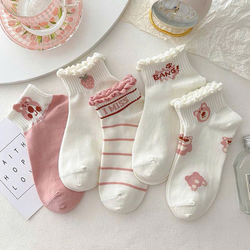TÚI 10 ĐÔI TẤT GẤU HỒNG CỔ BÈO TT23