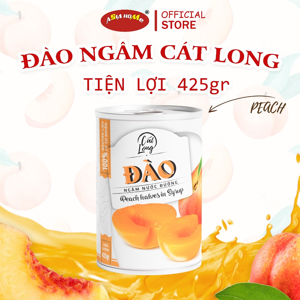 Lon Đào Ngâm Đường Cát Long Thùng 425g, Cam Kết Hàng Chất Lượng
