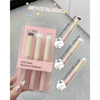 Bộ cọ che khuyết điểm & tán son môi Lanni 3 món