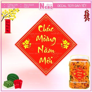 Tem Tết Chúc Mừng Năm Mới, Decal Dán Tết Hình Thoi, Tem Dán Trang Trí Hộp Quà, Bánh, Kẹo, Mứt Ngày Tết.