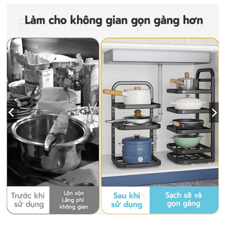 Kệ để xoong nồi chảo 2,3,4 tầng, kệ để đồ gầm bếp và tủ bếp thông minh