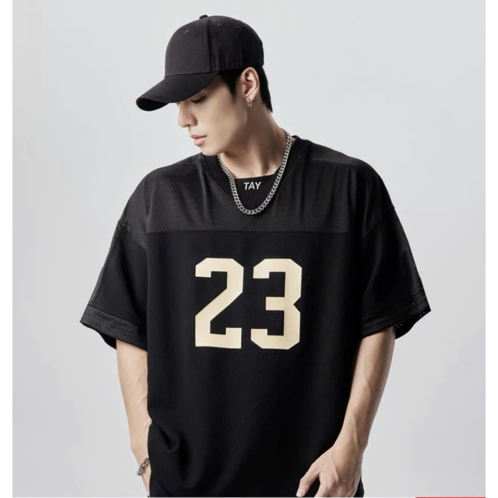 Áo thun Stee Cổ tim 23 TAY Thêu Cotton ICVCVNI Unisex Menwear
