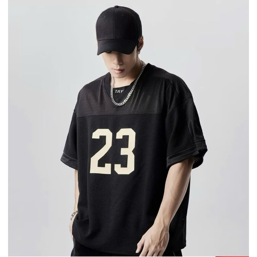 Áo thun Stee Cổ tim 23 TAY Thêu Cotton ICVCVNI Unisex Menwear