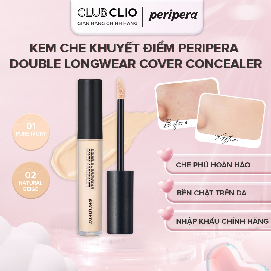 Che Khuyết Điểm Peripera Double Longwear Cover Concealer 5,5g Che Phủ Hoàn Hảo, Bám Chặt Lâu Trôi Chính Hãng