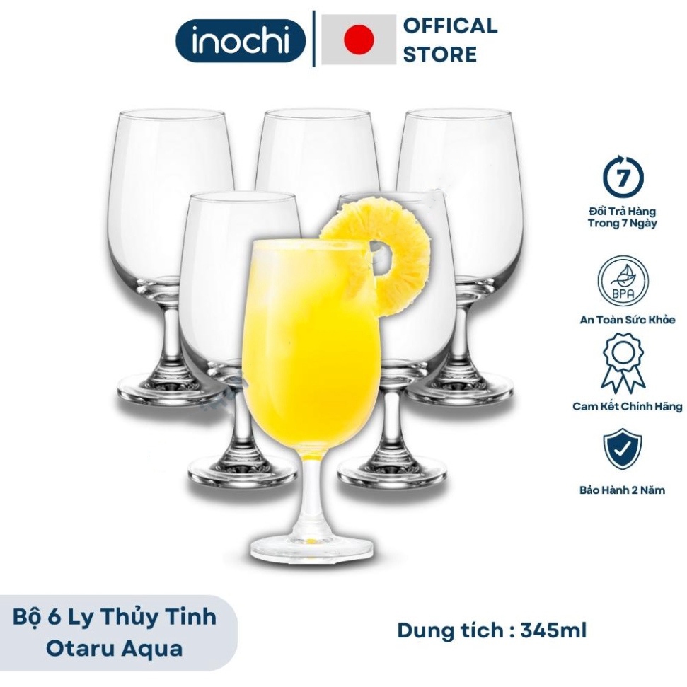 Bộ 6 ly thuỷ tinh 345ml Inochi Otaru Aqua - Cốc Thuỷ tinh uống rượu/nước cao cấp phong cách Nhật