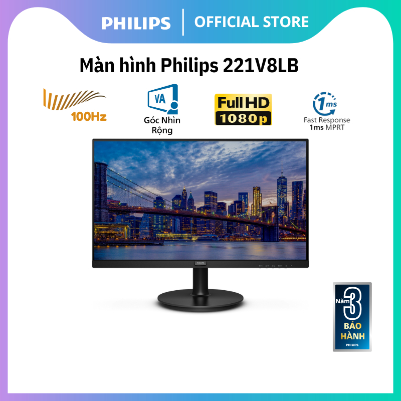 Màn Hình LCD Philips 221V8LB 21.5" FHD VA 100Hz - Chính Hãng - BH 36 Tháng