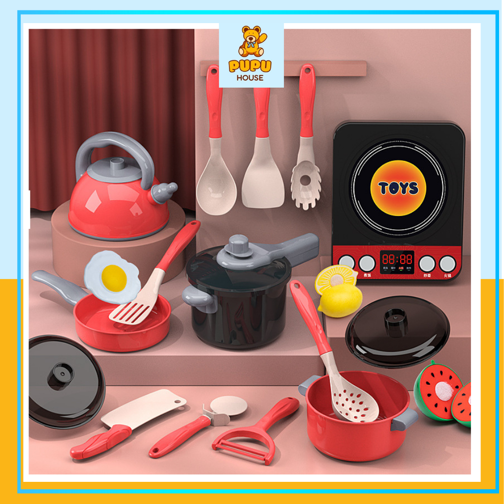 Bộ Đồ Chơi Nấu Ăn Nhà Bếp 69 Chi Tiết Đầy Đủ Dụng Cụ Màu Đỏ Cho Bé Gái Đồ Chơi Giả Nấu Ăn Rèn Luyện Kĩ Năng- PUPU HOUSE