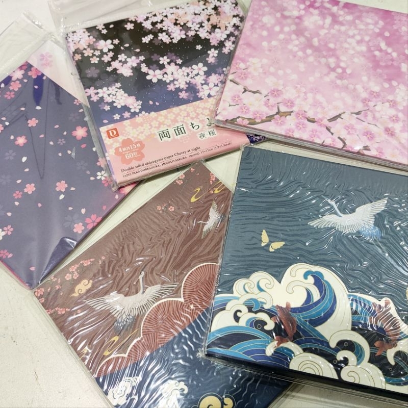 Giấy xếp hình Sakura/hạc 15x15cm từ 60 tấm/xấp giấy mỹ thuật