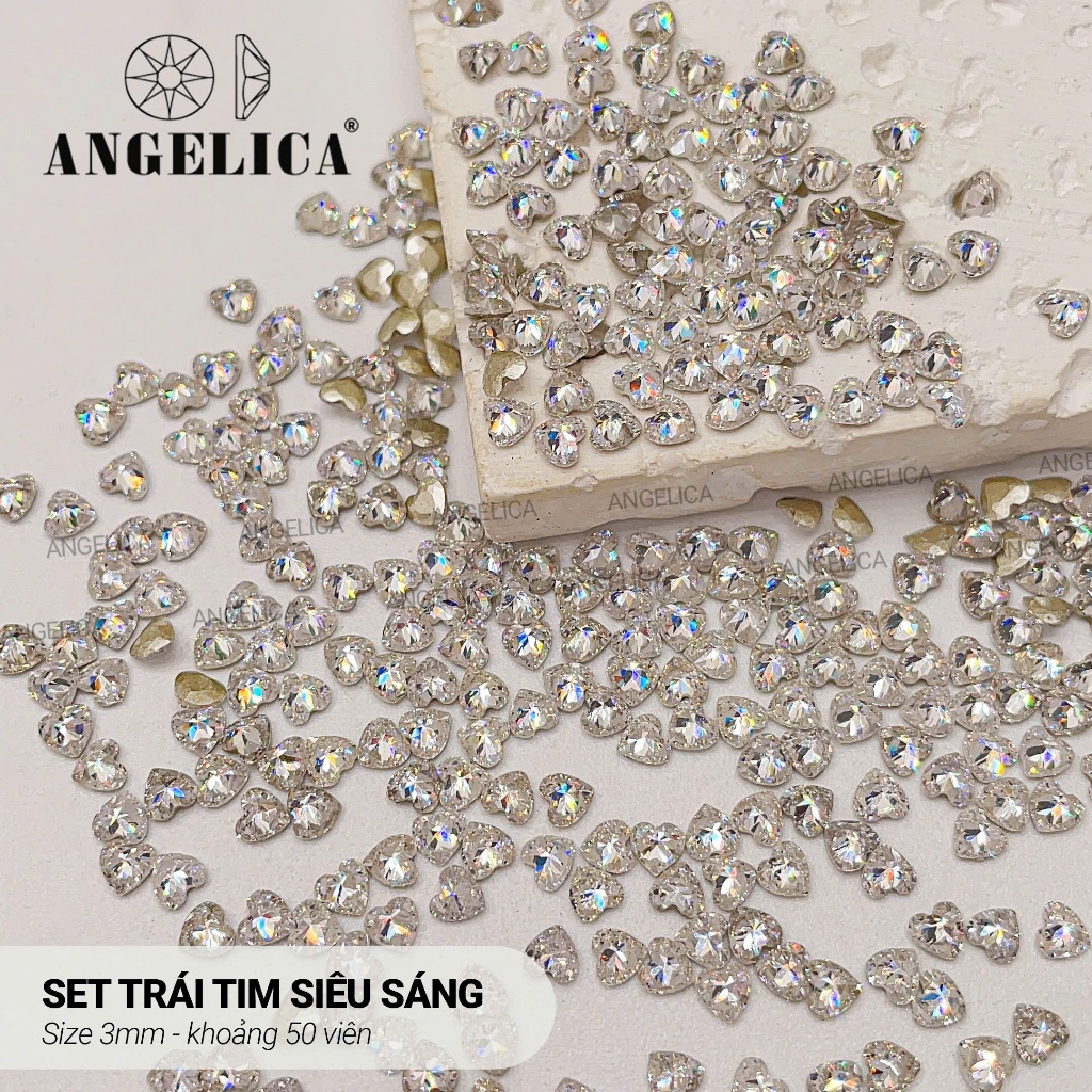 Đá Nail Hình Trái Tim Mini (50 viên - 3mm) Siêu Sáng Angelica - Trang Trí Móng Tay S50-TTSS