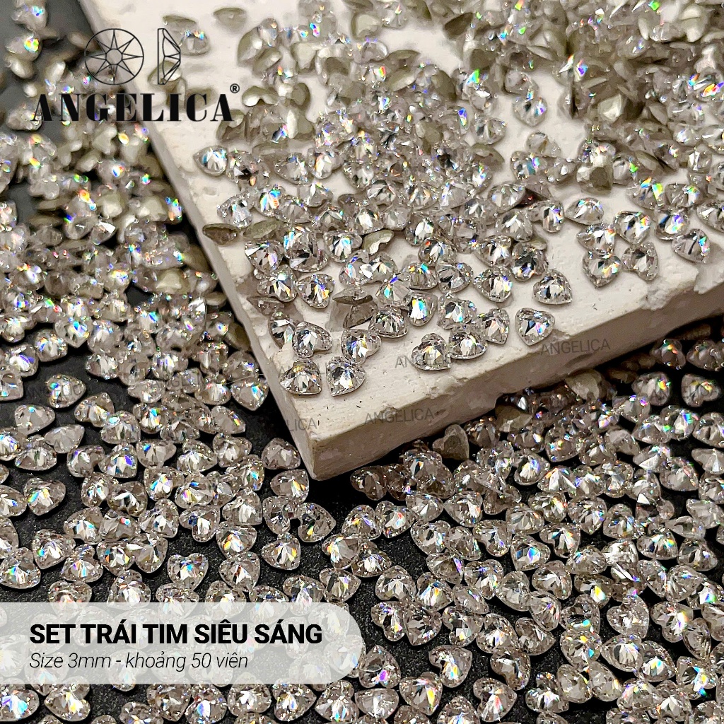 Đá Nail Hình Trái Tim Mini (50 viên - 3mm) Siêu Sáng Angelica - Trang Trí Móng Tay S50-TTSS
