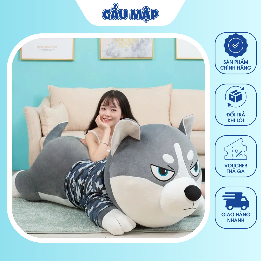 Gấu Bông Chó Husky Khổng Lồ Đáng Yêu, Thú Nhồi Bông Chó Husky Cao Cấp, Gối Ôm Husky Cho Bé Gấu Mập - B24