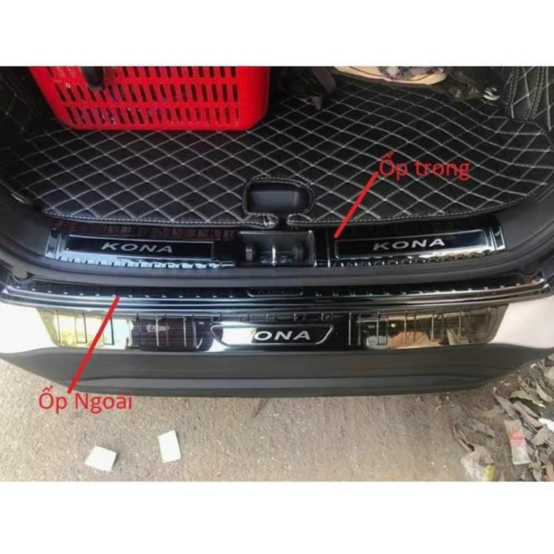 Ốp trầy cốp xe Hyundai Kona 2017-2023, Chống xước cốp Kona mẫu Hợp kim titan cao cấp
