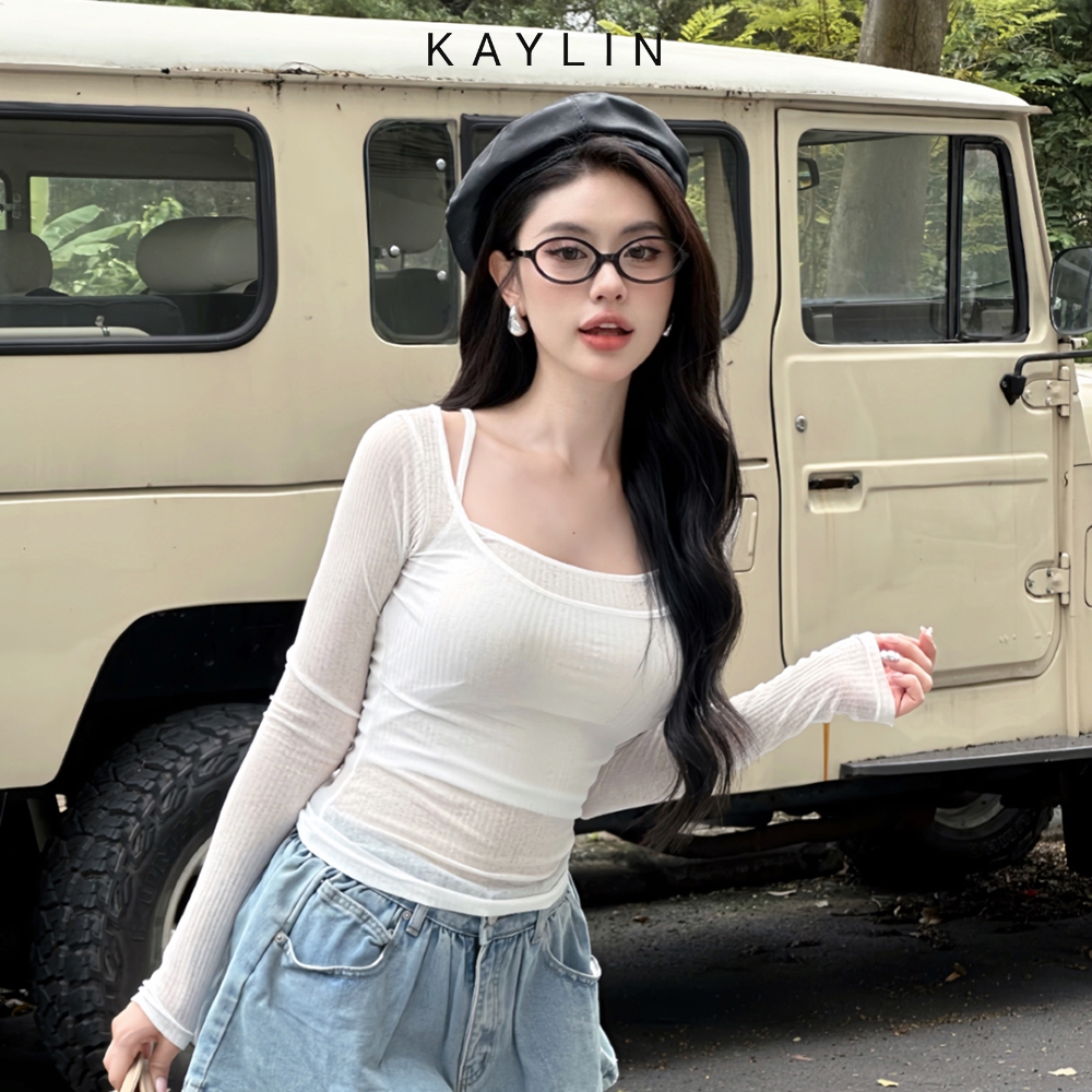Ảnh Set KAYLIN bộ 2 áo thun tay dài phối áo dây chất vải cotton thun mỏng nhẹ co giản phong cách - N2342 3