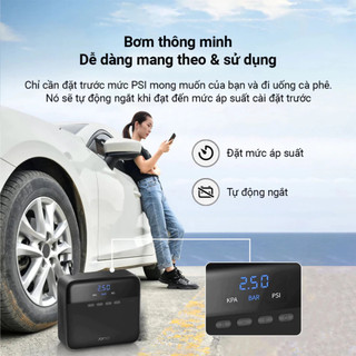Máy bơm lốp xe ô tô mini tự động 70MAI Midrive TP03 - Tự ngắt - Có hiển thị áp suất - Mã lực lớn - Độ ồn thấp