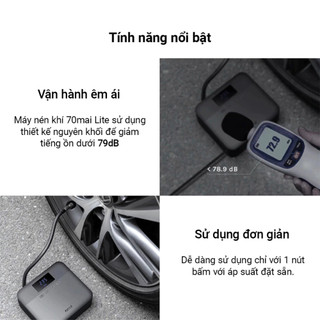Máy bơm lốp xe ô tô mini tự động 70MAI Midrive TP03 - Tự ngắt - Có hiển thị áp suất - Mã lực lớn - Độ ồn thấp