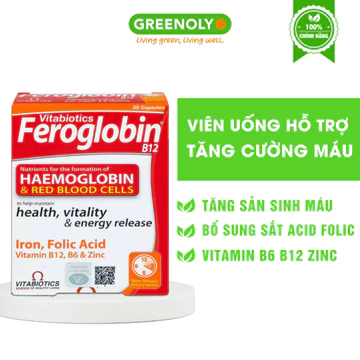 Viên Uống Bổ Máu Vitabiotics FEROGLOBIN B12 Bổ Sung Sắt Giảm Hoa Mắt Chóng Mặt Hộp 30 Viên