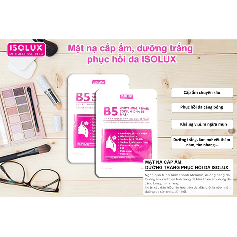 Combo 20-50 miếng Mặt nạ B5 ISOLUX Whitening Repair Sodium DNA B5 mask 25ml  Hàn Quốc hạn 2029 IS54